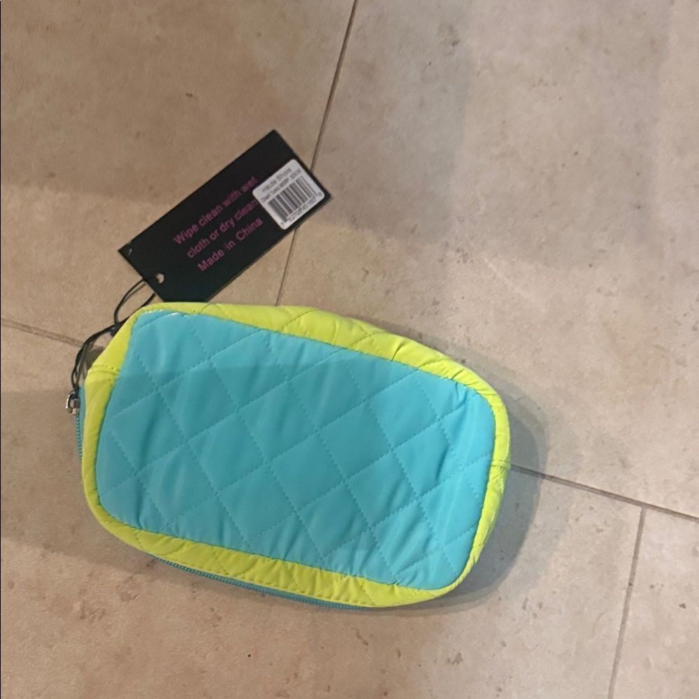 Quilted Blue and Yellow Pouch Travel Pouch Small Neoprene